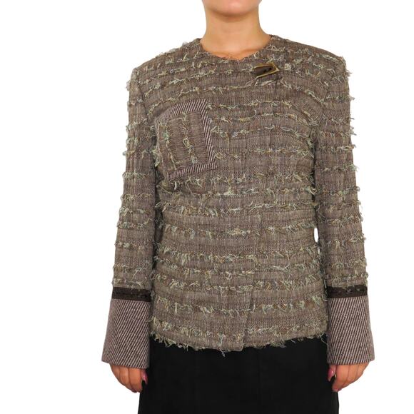 Bosca 1990s Vintage Brown Tweed Jacket Stunning Knit Frayed Twee Jacket Small - Picture 1 of 8